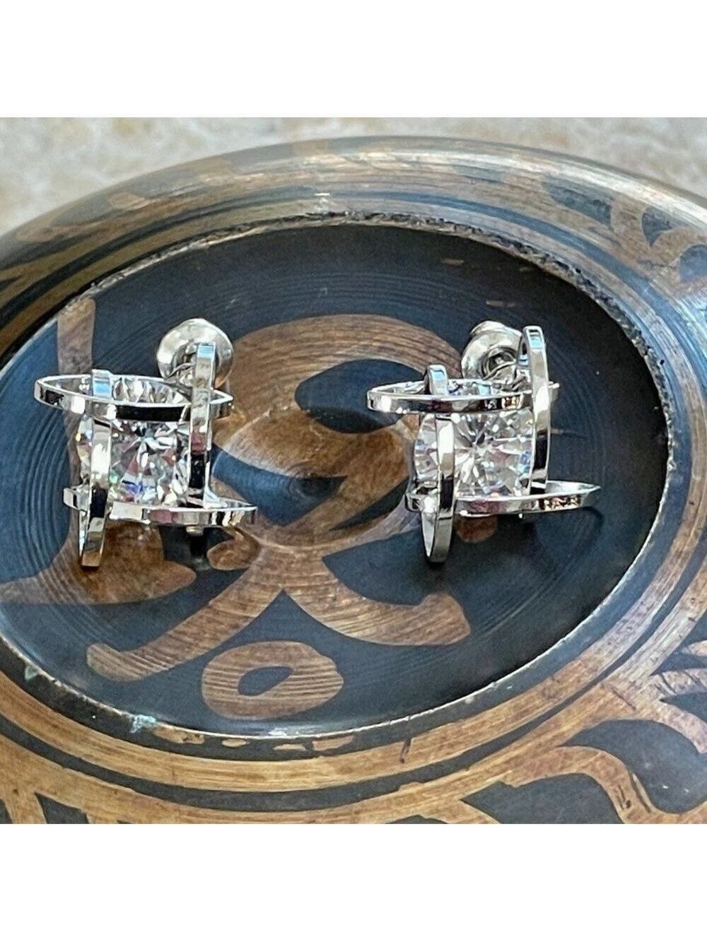 CZ and Silver Tone Stud Earrings #405